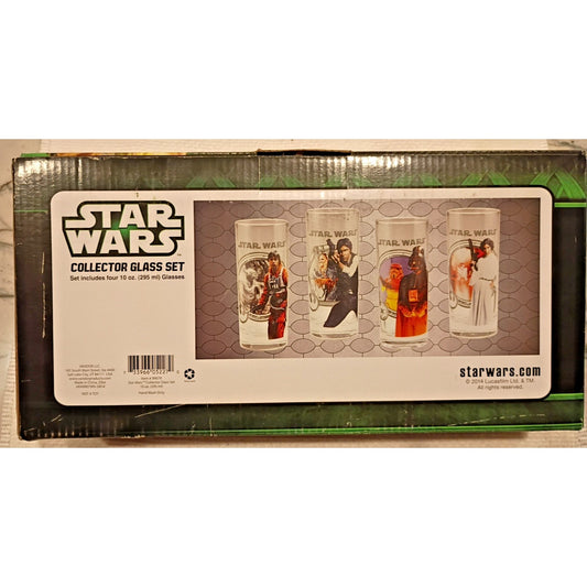 Star Wars 4-Piece Collector Glass Set (2010) – Solo, Leia, Luke ,Vader box dmg