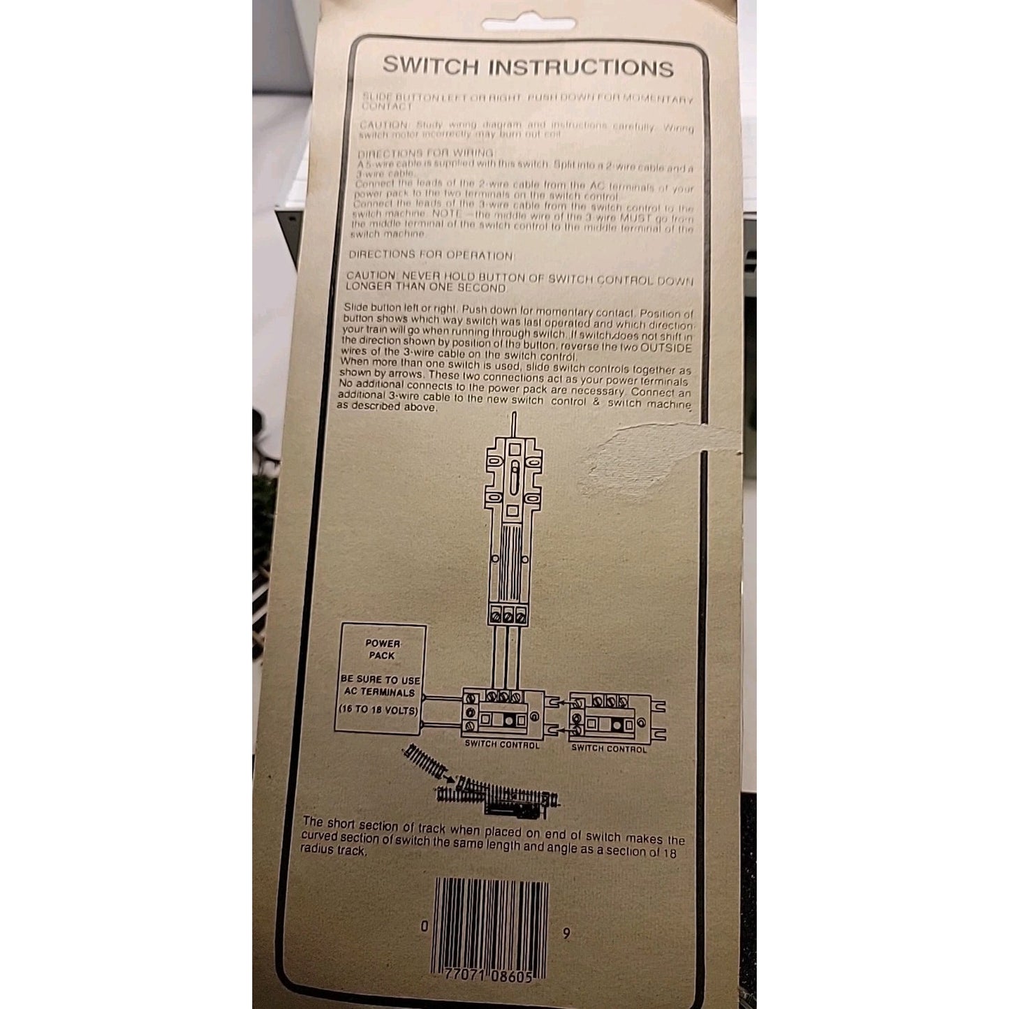 Life Like 8605 HO Left Hand Remote 2-Way Swich Turnout, NOS ,(3067)