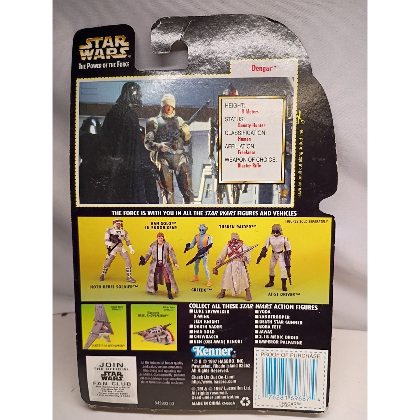 Star Wars Kenner Power Of The Force Dengar Bounty Hunter Green Card 3.75"