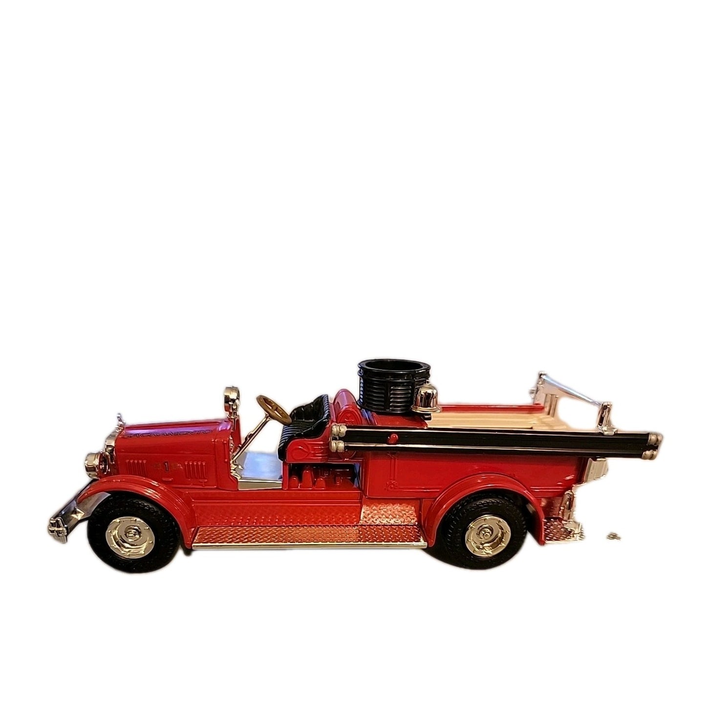 1926 vintage red Seagrave fire truck coin bank