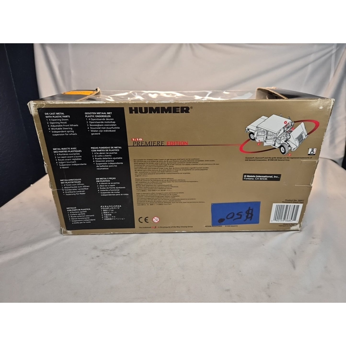 Maisto Premier Edition Hummer SUV 1:18 Hard Top Blue #36857 Rare Collectible