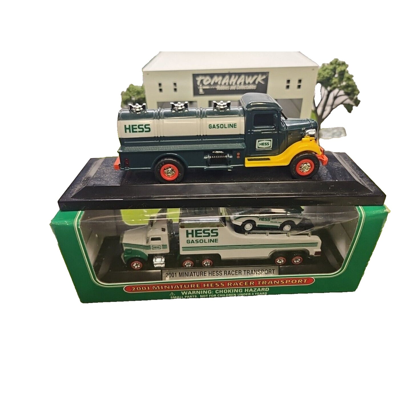 2000 - 2001 Miniature Hess RACER TRANSPORT and GASOLINE TRANSPORT (2) HESS RACE