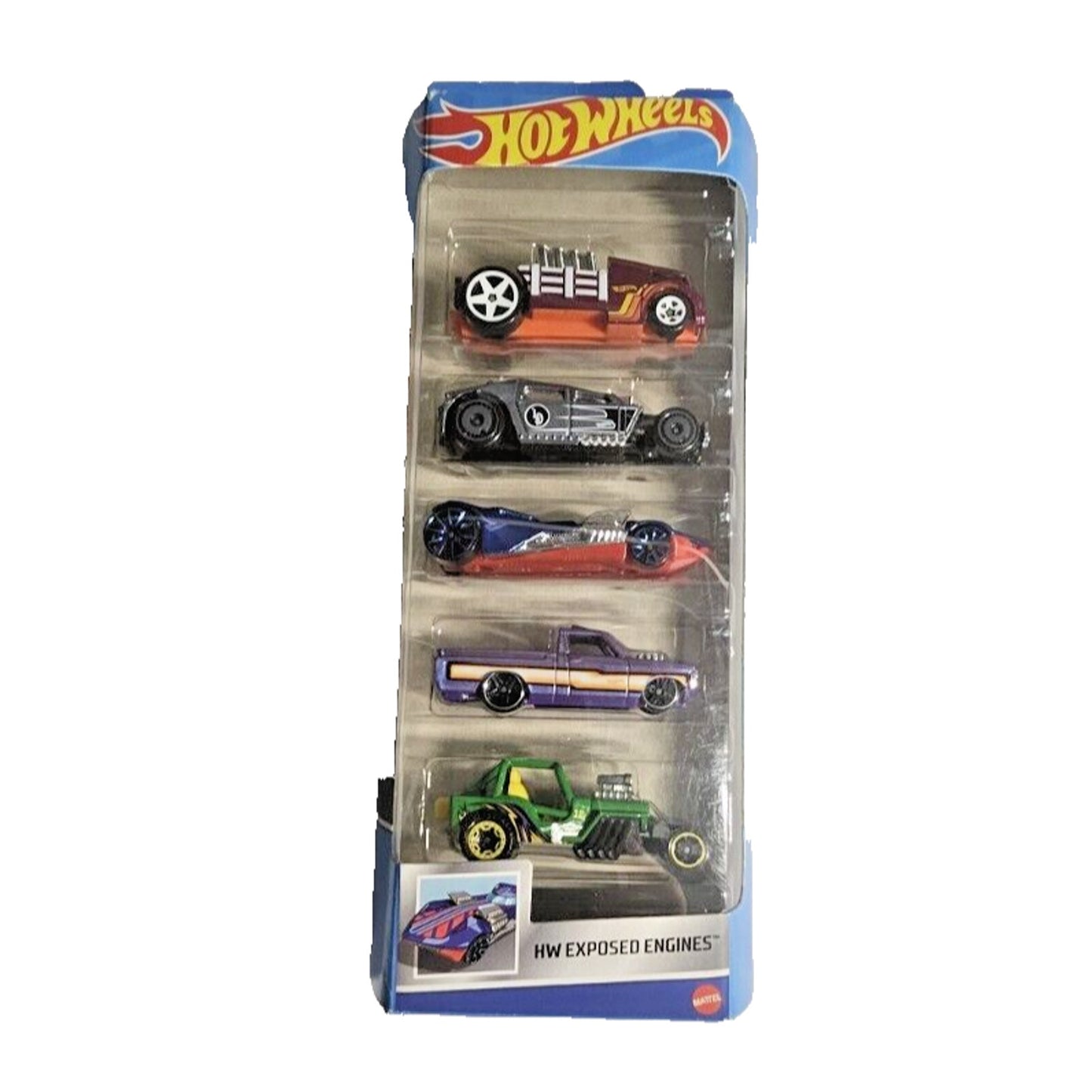 Hot Wheels Cars HW Exposed Engines 5-Car Pack 1:64 Chevy Luv MB Jeep Twin Mill