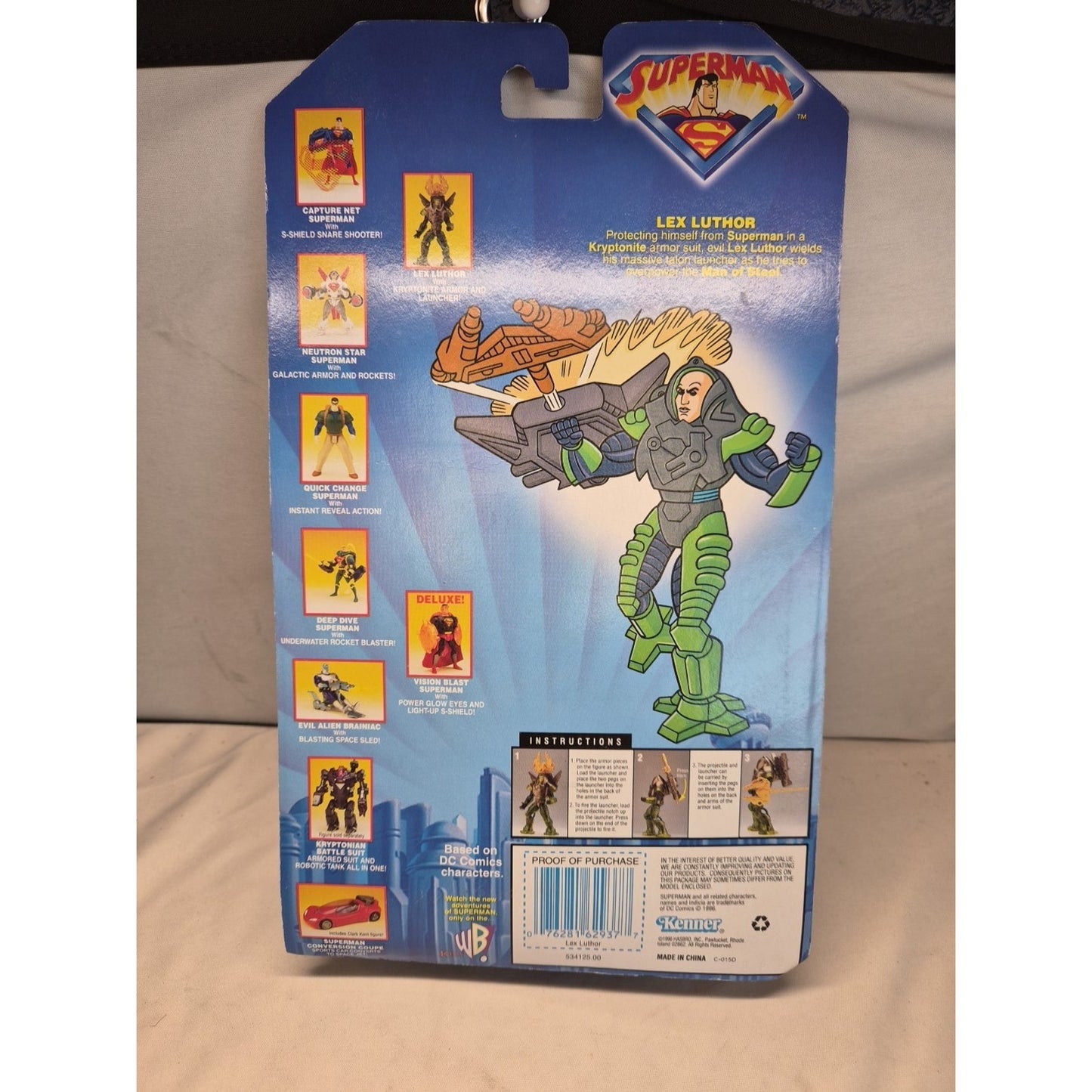 Superman Animated Series Lex Luthor W/Kryptonite Armor & Launcher Hasbro 1996