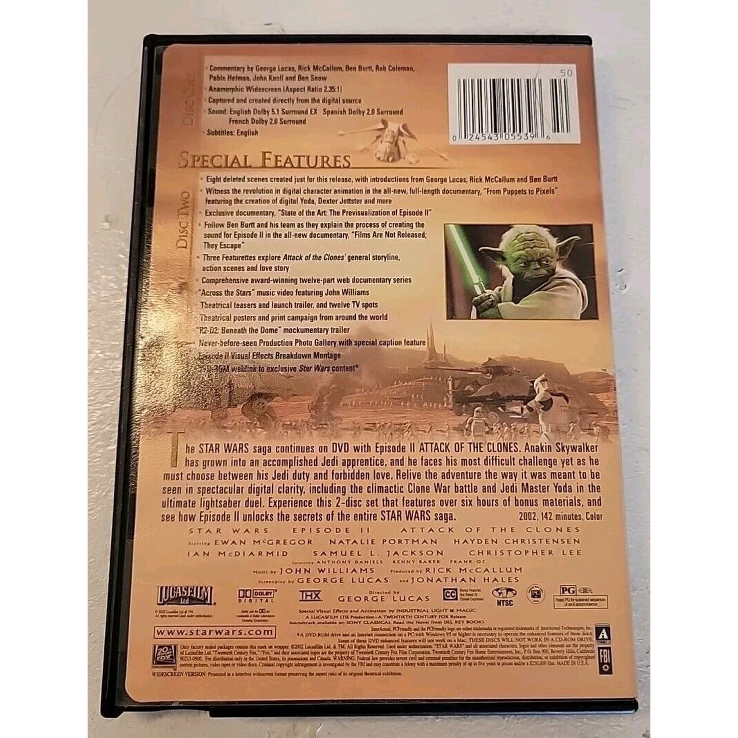 Star Wars Episode II - Attack of the Clones (DVD, Widescreen, 2002)