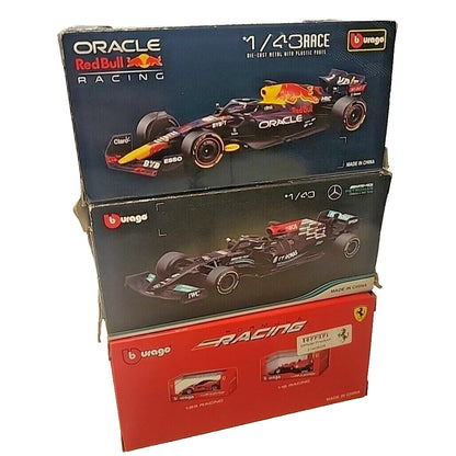 Lot Of 3 - Bburago 1/43 Oracle Red Bull RB18, Mercedes-AMG W12, Ferrari SF21