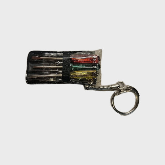 Vintage Mini-Screwdriver Keychain with 3 Tools in a Pouch