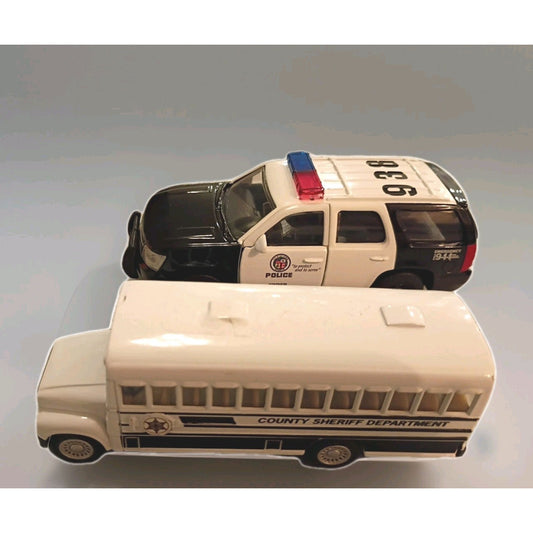 2 Pk Police SUV Crusier And Sheriff Bus. Tomahawk Diecast Starter Pack Display