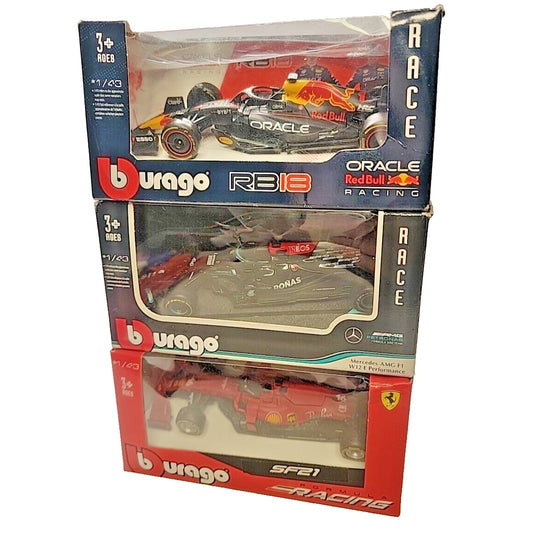 Lot Of 3 - Bburago 1/43 Oracle Red Bull RB18, Mercedes-AMG W12, Ferrari SF21