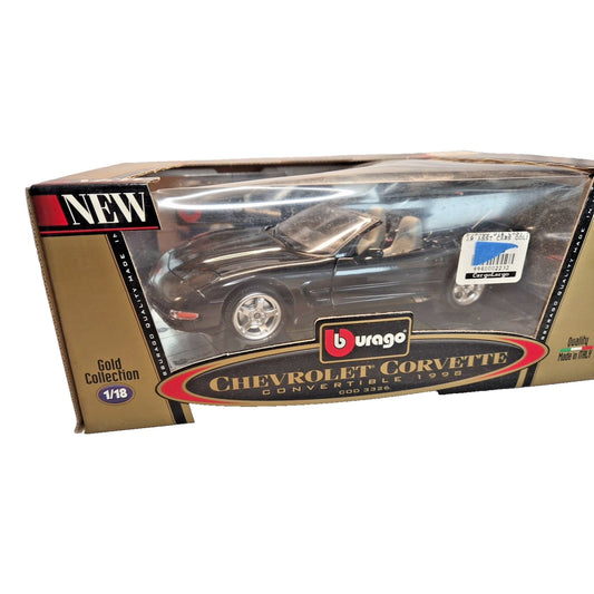 Burago 1998 Black Corvette Convertible Gold Edition 1:18 NEW IN BOX