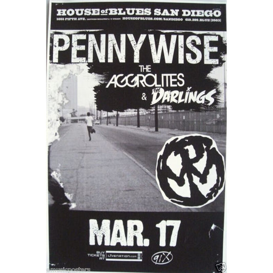 PENNYWISE / AGGROLITES 2010 SAN DIEGO CONCERT TOUR POSTER -SKATE PUNK ROCK MUSIC