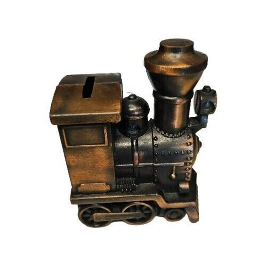 Piggy Bank Metal Train Engine Locomotive Bronze Heavy