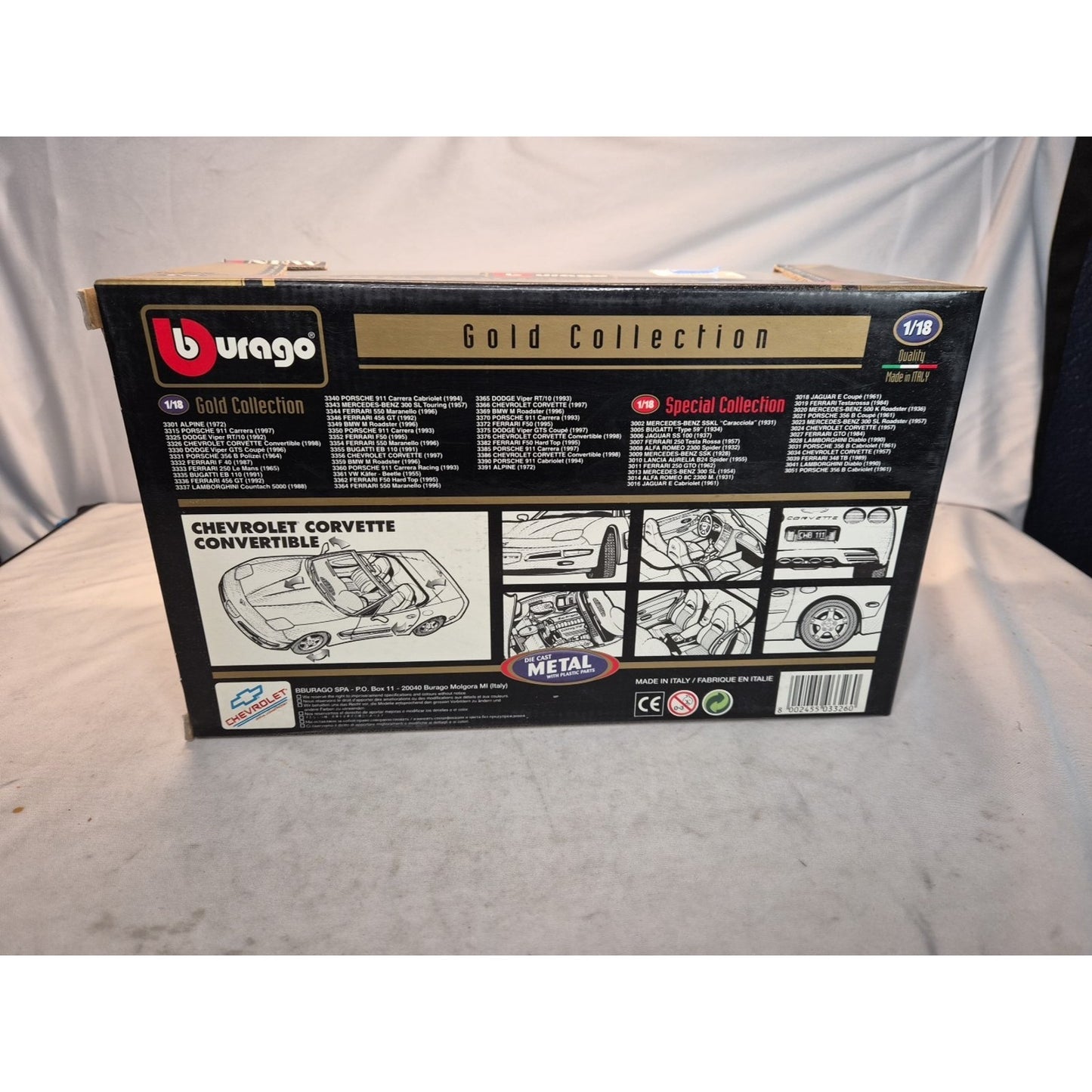 Burago 1998 Black Corvette Convertible Gold Edition 1:18 NEW IN BOX