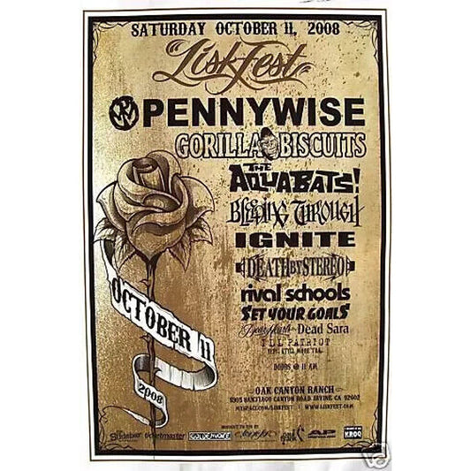 PENNYWISE, GORILLA BISCUITS, AQUABATS, DEATH BY STEREO 2008 CONCERT TOUR POSTER