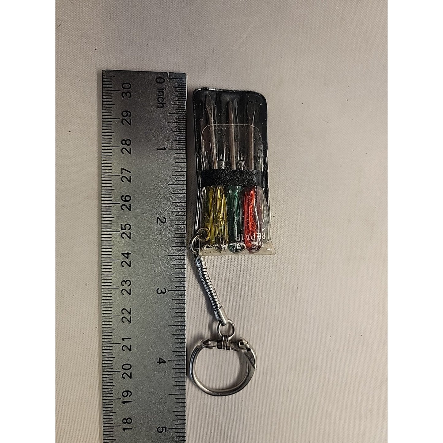 Vintage Mini-Screwdriver Keychain with 3 Tools in a Pouch